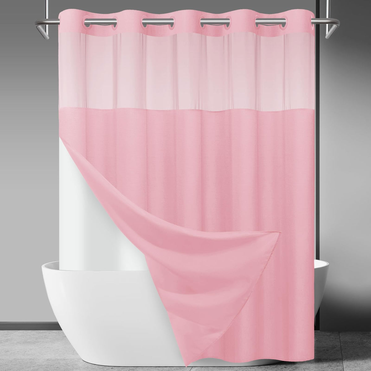 SORTTO Ringless Slub Shower Curtain with Snap in Liner, 71x74, Black