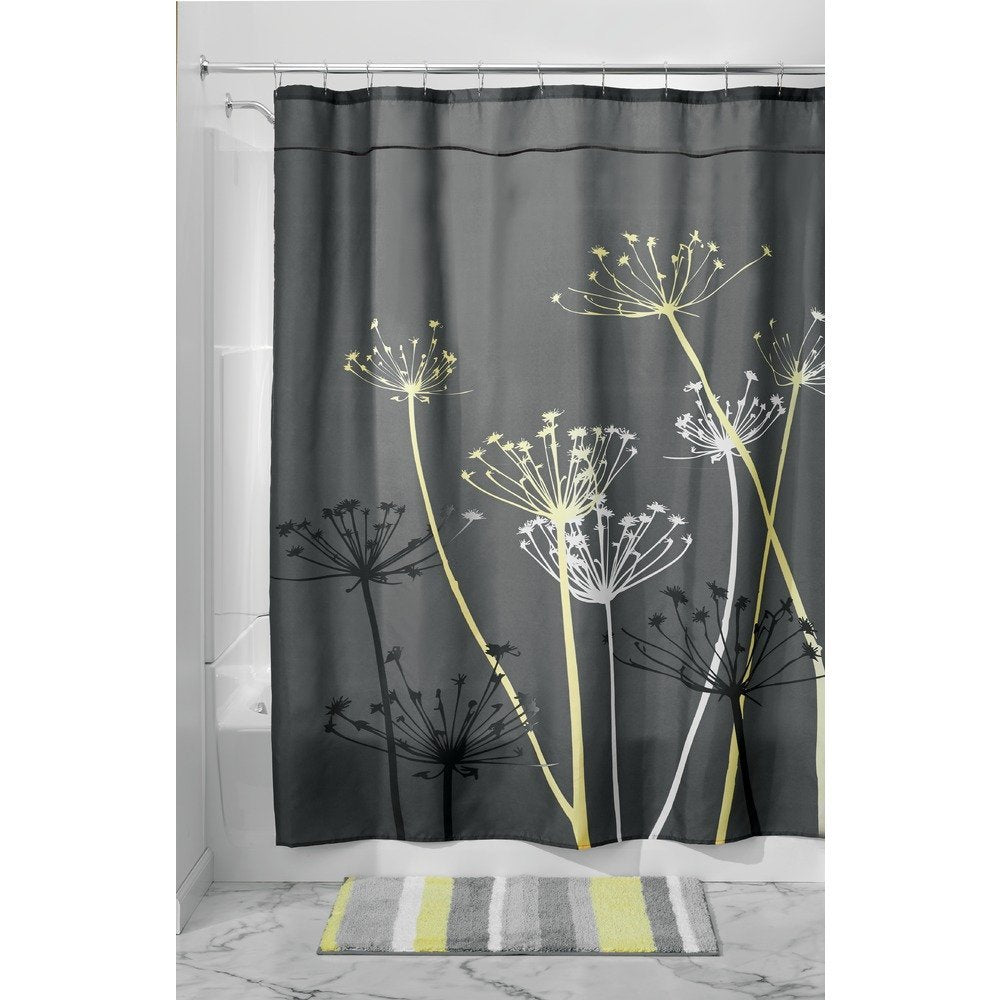iDesign Thistle Fabric Shower Curtain for Master, Guest, Kids', College Dorm Bathroom, 72" x 72", Gray and Yellow