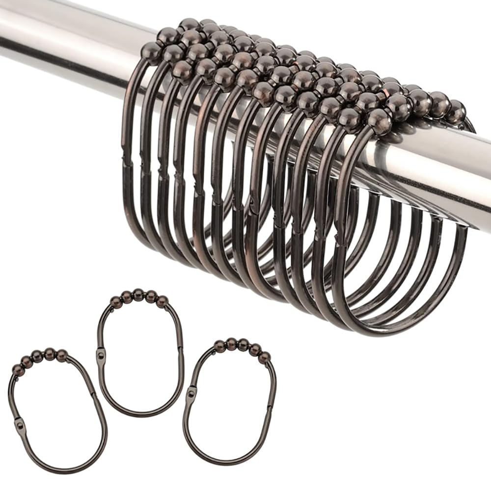 Double Glide Roller Shower Curtain Hooks, Oil Rubbed Bronze,12PCS