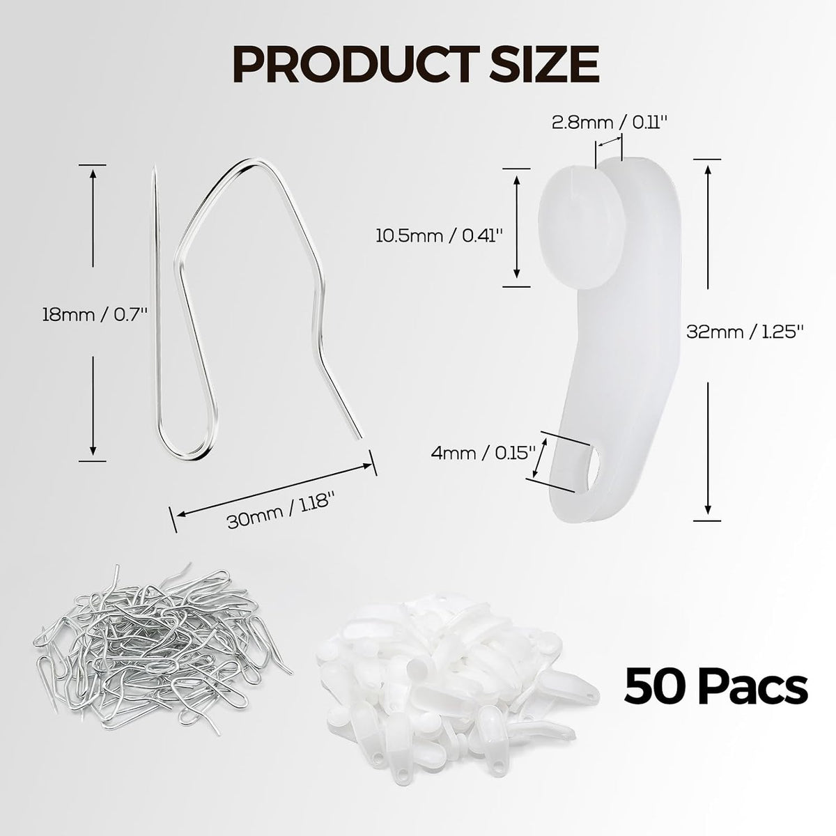 50Pcs Plastic 32mm Traverse Rod Slides-Metal Curtain Hooks Curtain Roller Curtain Track Gliders Rail Track Runners Slider for Window and Shower Curtain Accessories-White