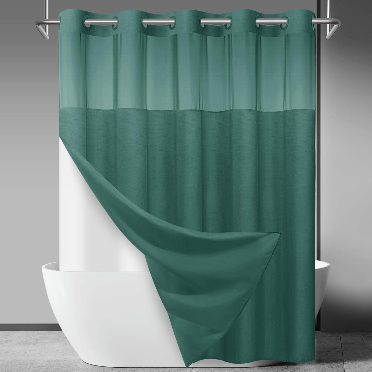 SORTTO Ringless Slub Shower Curtain with Snap in Liner, 71x74, Black