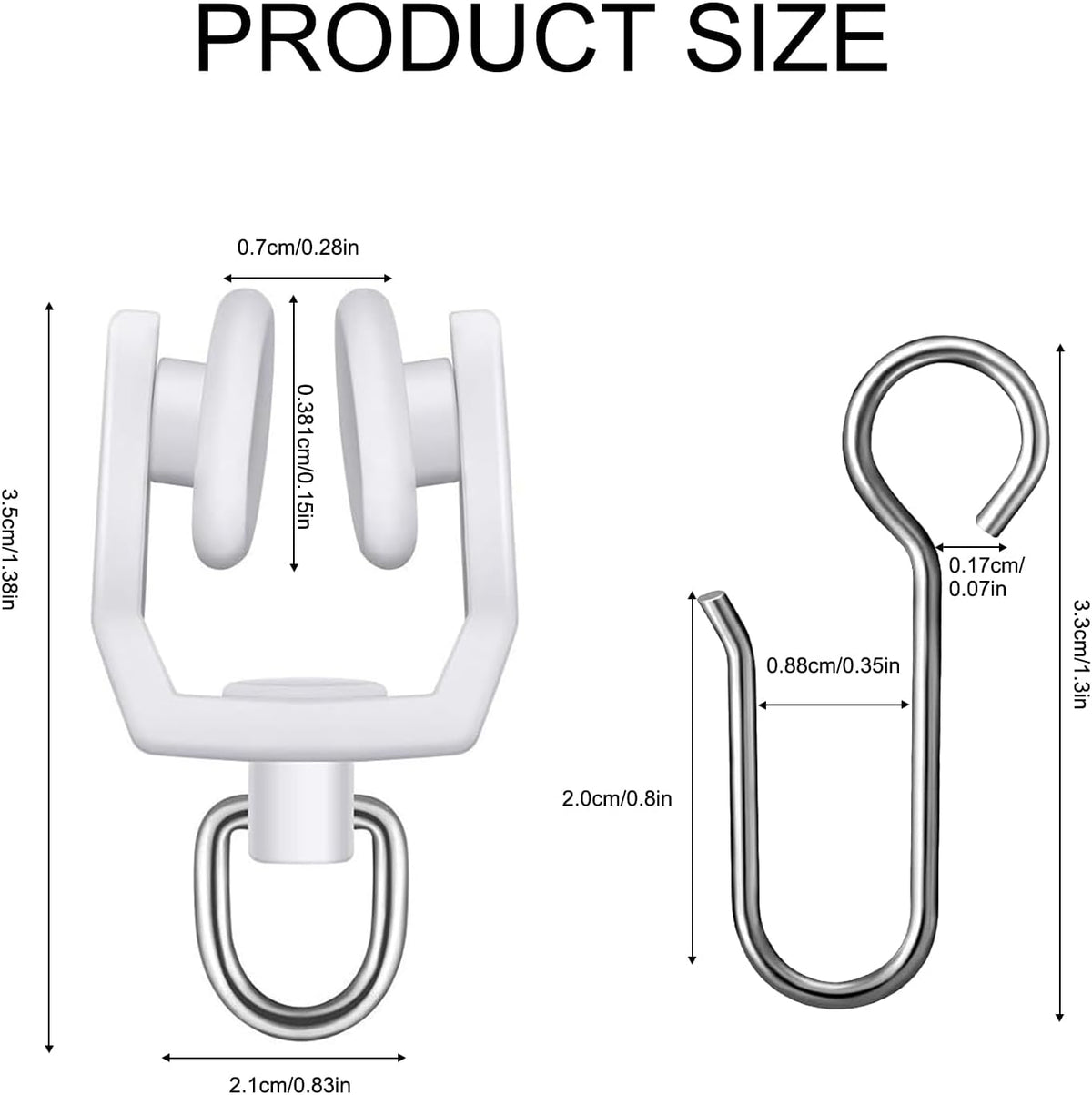 Heran Ceiling Curtain Track Hooks and Rollers Set, 60 Pieces Stainless Steel S-Type Hooks with Plastic Track Rollers for Smooth Curtain Movement