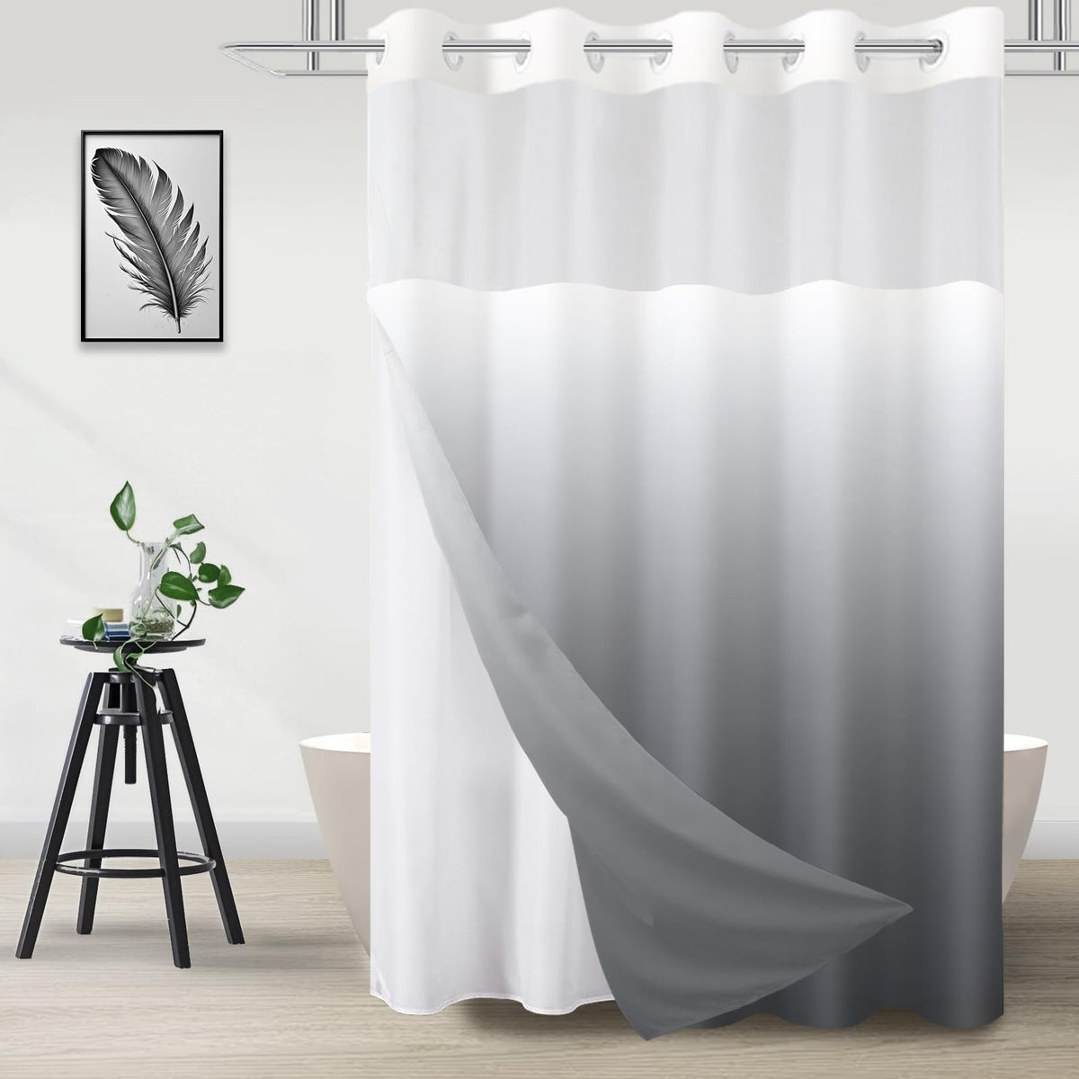 No Hook Shower Curtain and Liner Set, Ombre Brown, 71" x 74"
