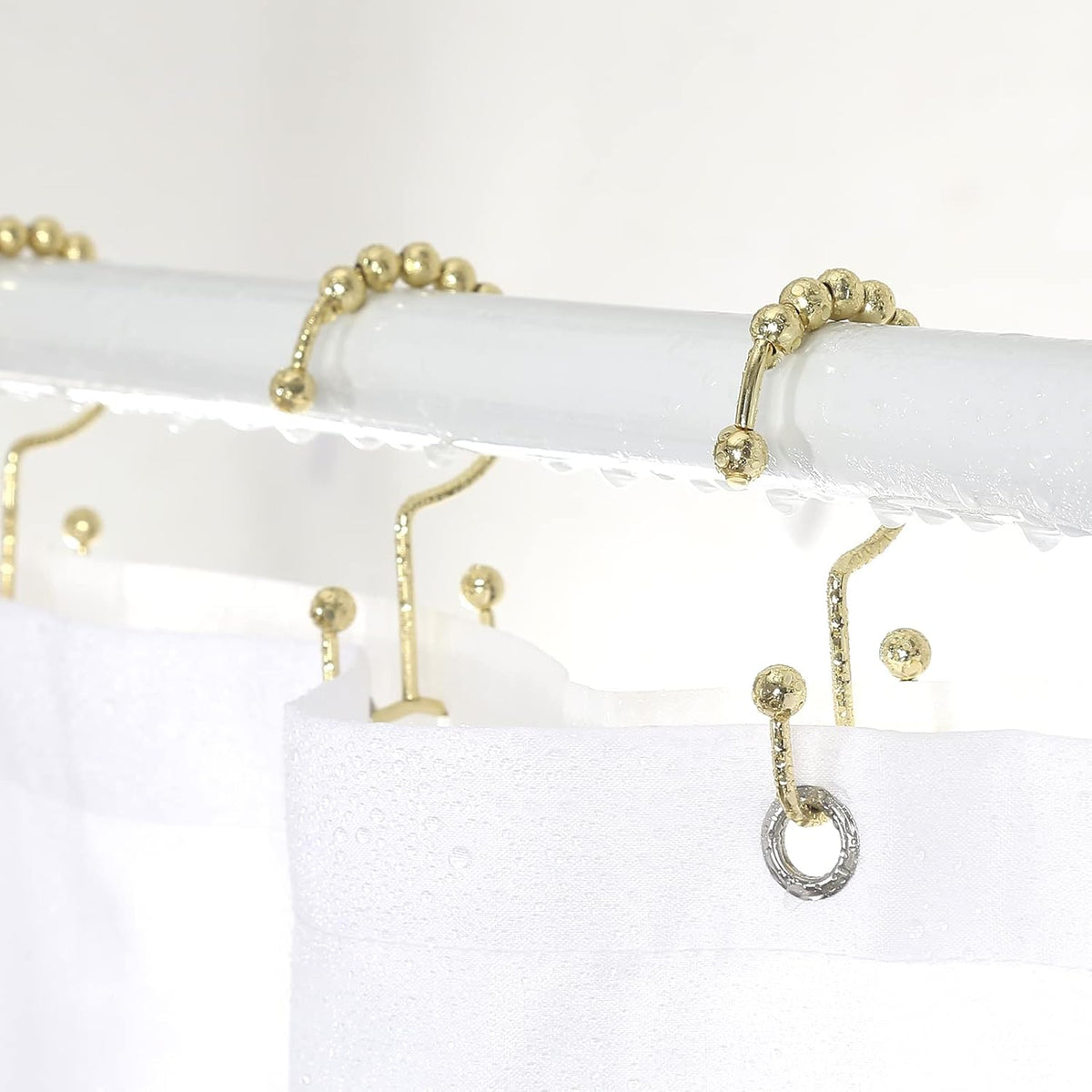 Goowin Shower Curtain Hooks Rings, Stainless Steel Gold Shower Curtain Hooks Rust Proof, Free Sliding Double Shower Hooks for Shower Curtains & Liners (Gold)