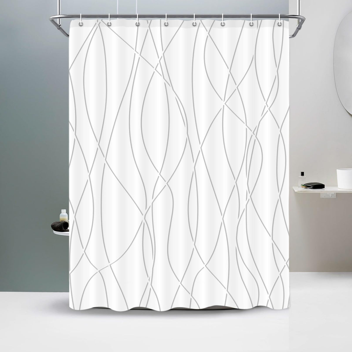 Striped Shower Curtain for Bathroom, Grey White, 72" W x 72" L