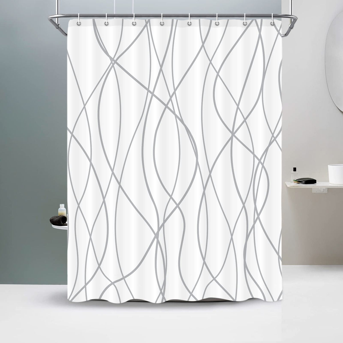 Striped Shower Curtain for Bathroom, Grey White, 72" W x 72" L