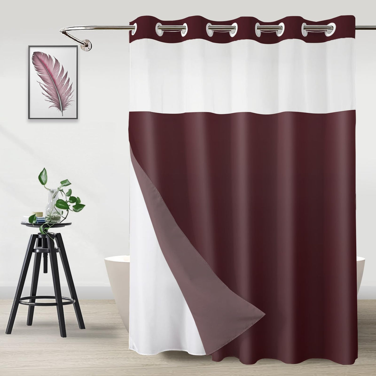 No Hook Shower Curtain and Liner Set, Ombre Brown, 71" x 74"