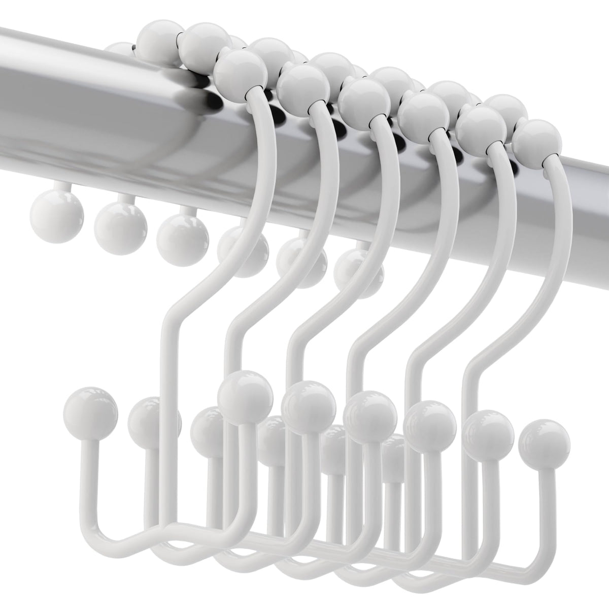 Titanker Shower Curtain Hooks Rings, Rust Resistant Metal Double Glide Shower Hooks Rings for Bathroom Shower Rods Curtains, Set of 12 Hooks - Nickel