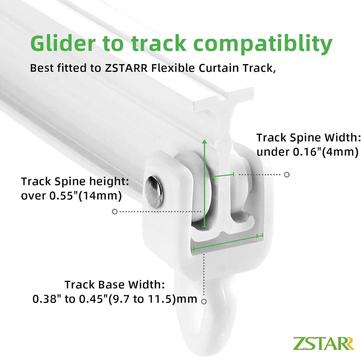 ZSTARR Heavy Duty Gliders for I Profile Flexible Curtain Track, 20 Pack