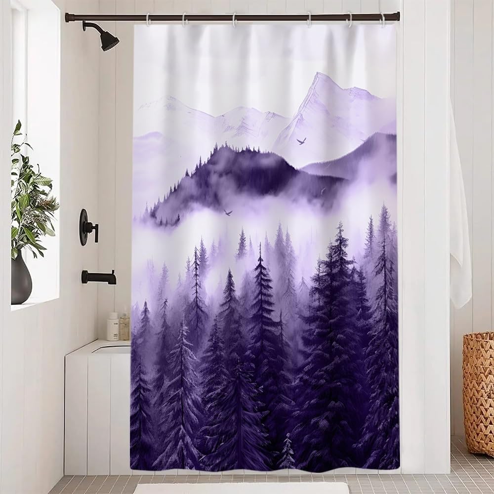 Navy Blue Forest Shower Curtain for Bathroom 72x72 Inch