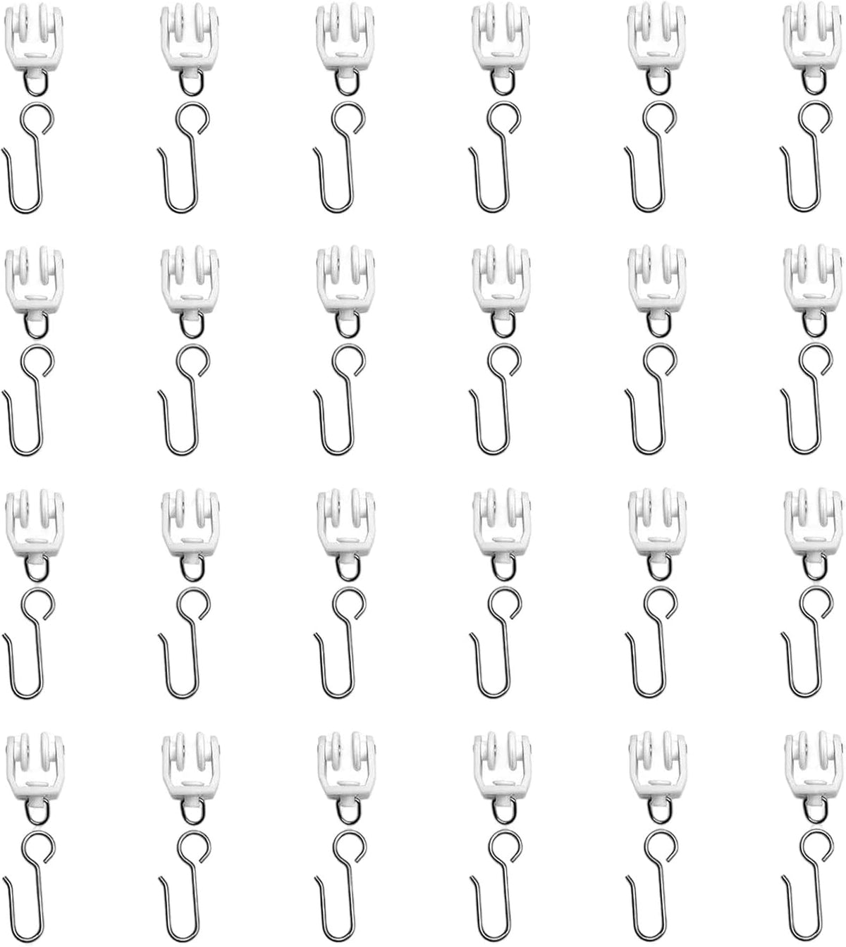 25 Set Ceiling Curtain Track Roller Hooks, Heavy Duty Stainless Steel Gliders for Room Divider, Shower & Flexible Track Systems – Smooth Sliding, Quiet & Easy Install – White