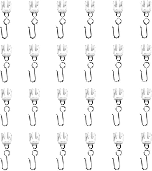 25 Set Ceiling Curtain Track Roller Hooks, Heavy Duty Stainless Steel Gliders for Room Divider, Shower & Flexible Track Systems – Smooth Sliding, Quiet & Easy Install – White