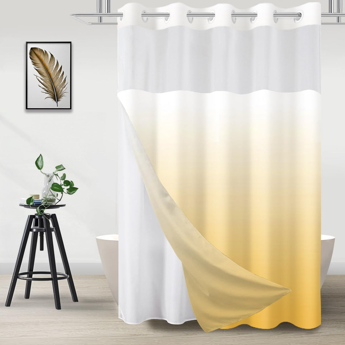 No Hook Shower Curtain and Liner Set, Ombre Brown, 71" x 74"