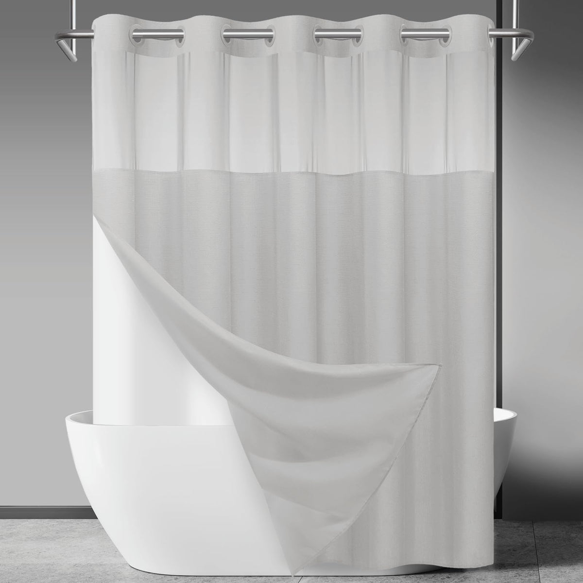SORTTO Ringless Slub Shower Curtain with Snap in Liner, 71x74, Black