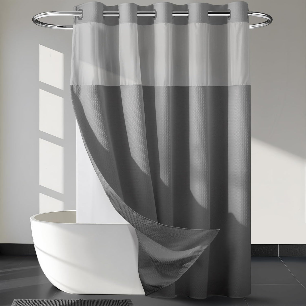 RiverDream Heavyweight Waffle No Hook Shower Curtain with Liner,White,71x74