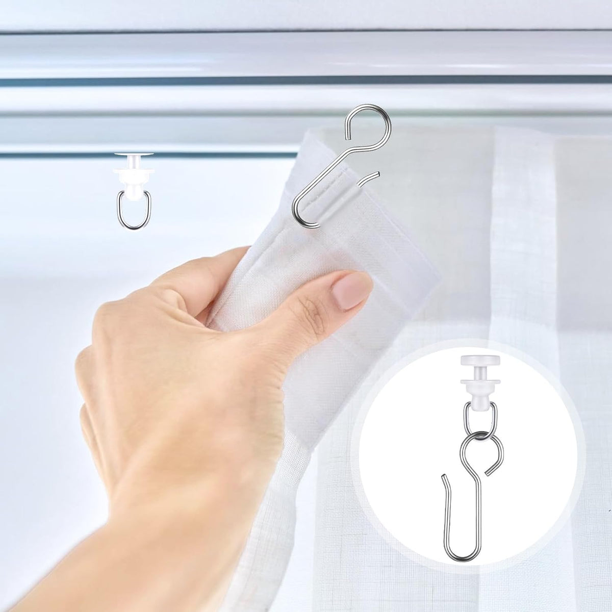 100 Pcs Curtain Track Gliders Hooks 50 Plastic Curtain Tracks Glider and 50 Metal Hook Ceiling Sliding Curtains Tracks Hook for Straight Curved Track Glider Carriers Hooks Rail Runner