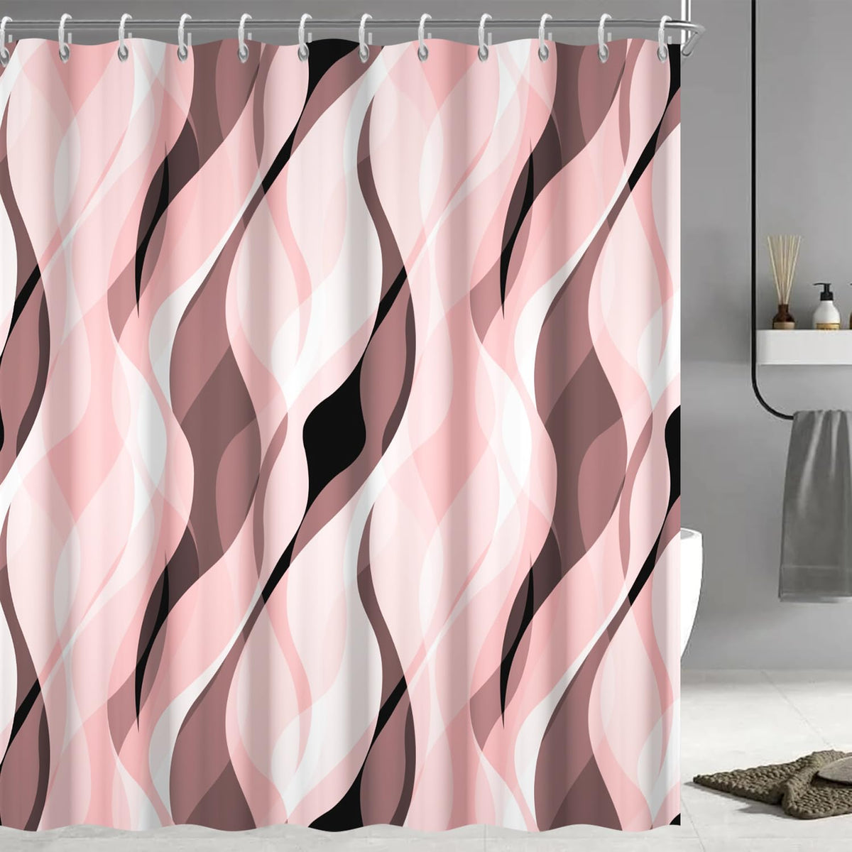 Brown Shower Curtain, Grey and Brown Striped Bathroom Decor 72x72