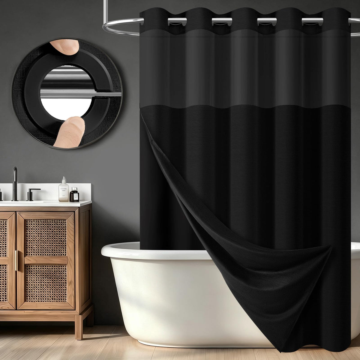 BTTN Cream Ringless Linen Textured Shower Curtain with Snap in Liner, 72x75