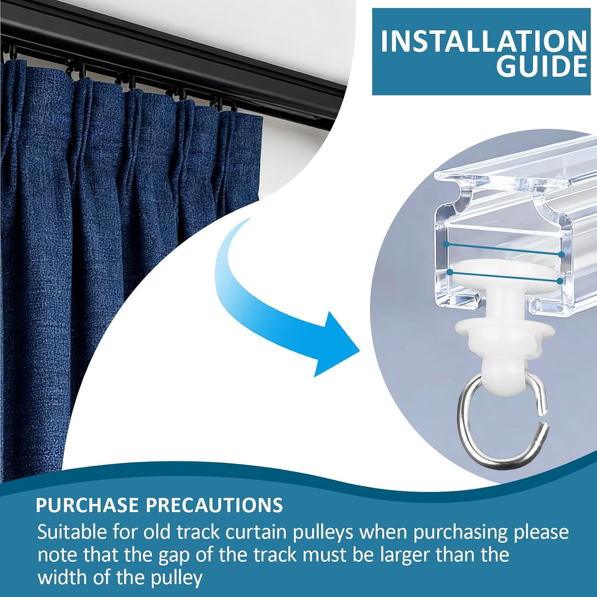 50PCS Curtain Track Gliders with 50PCS Hooks, Curtain Roller for Rv Shower Track System