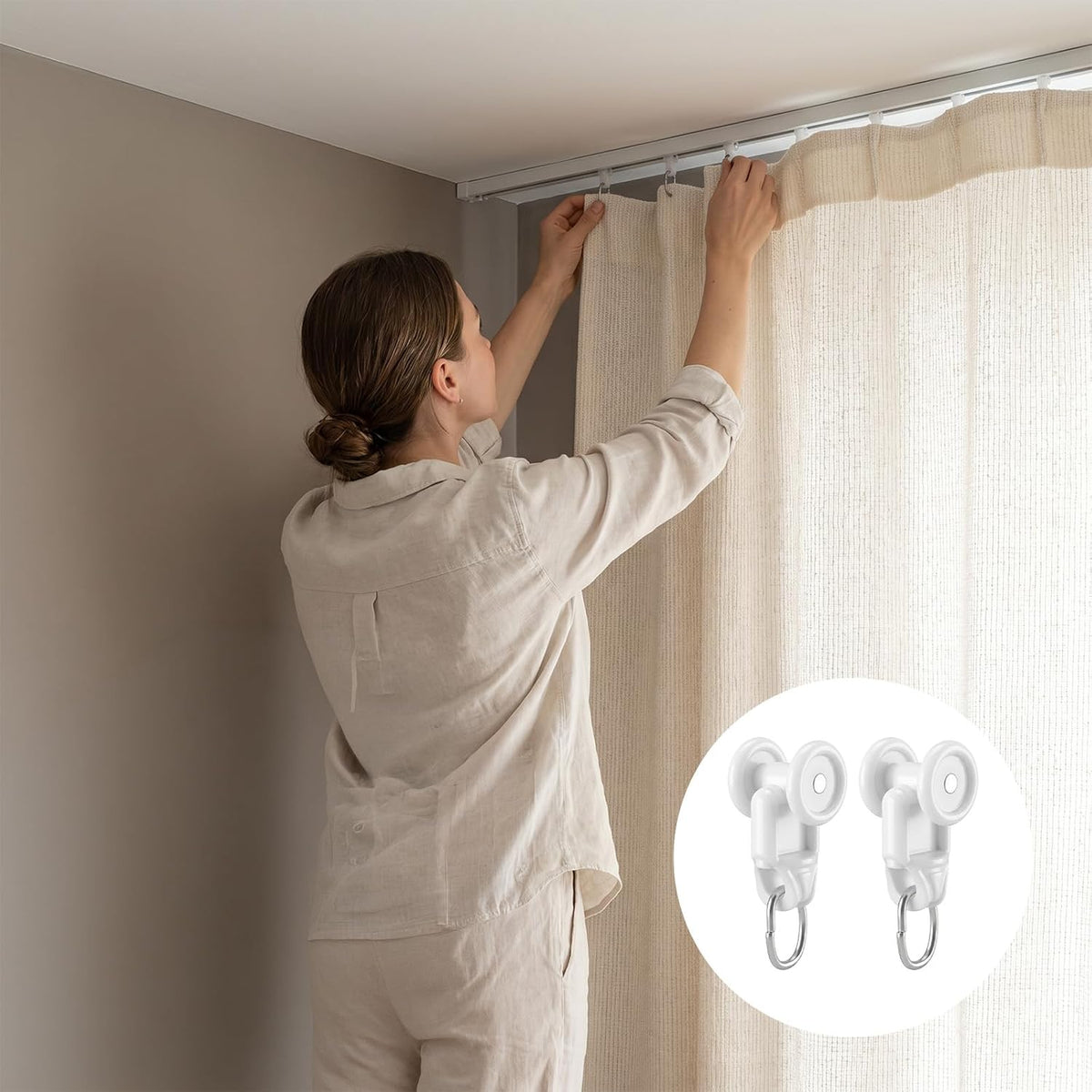 50Pcs Curtain Track Rollers, Mute Ceiling Curtain Track Gliders Hooks
