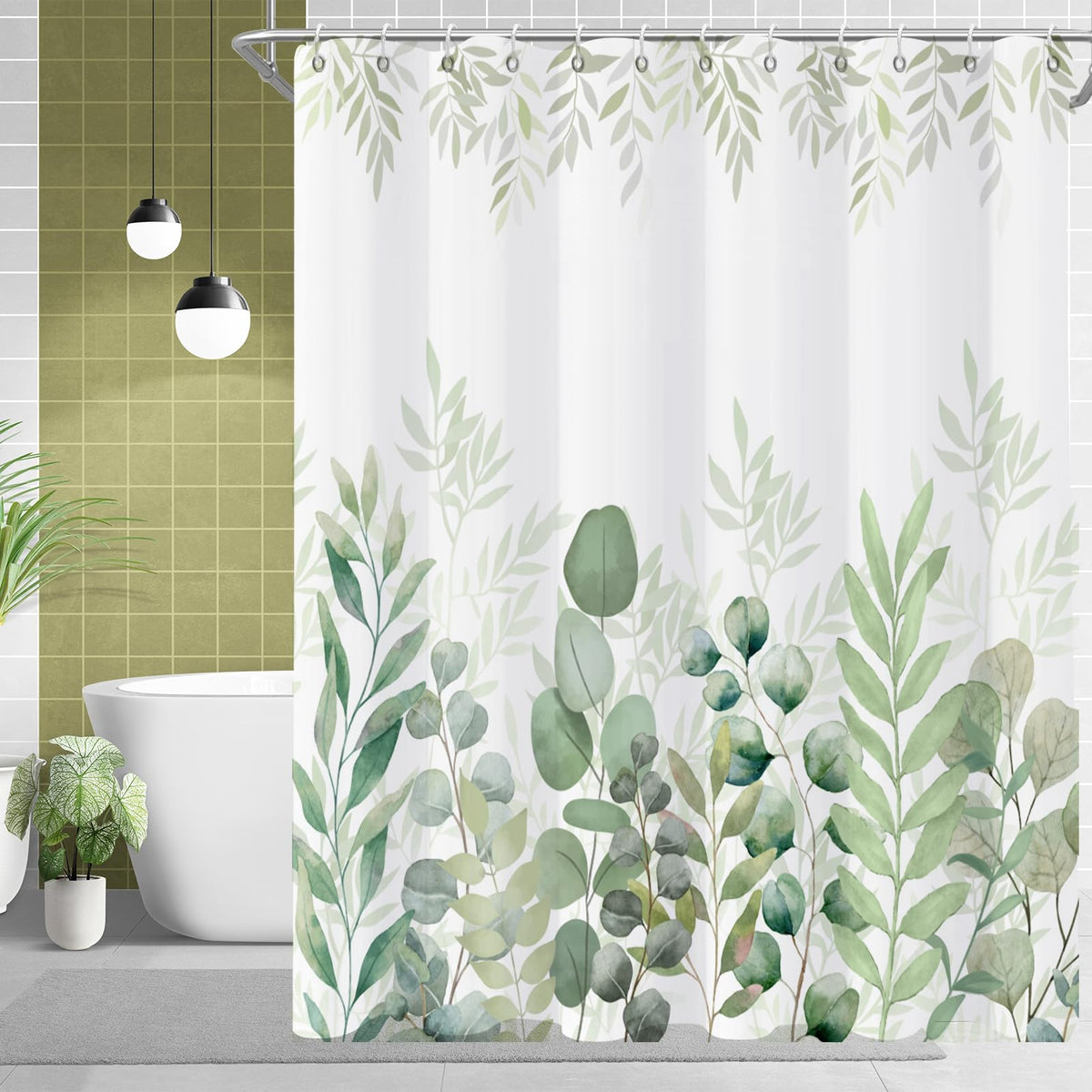 Boho Mid Century Shower Curtain, Modern Abstract with Hooks 72x72