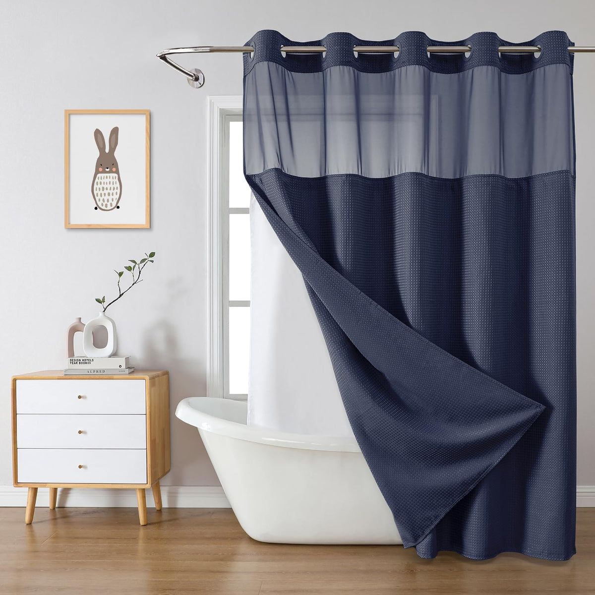 eachope No Hook Waffle Shower Curtain with Snap-in Liner, 71x74 Inch, Grey