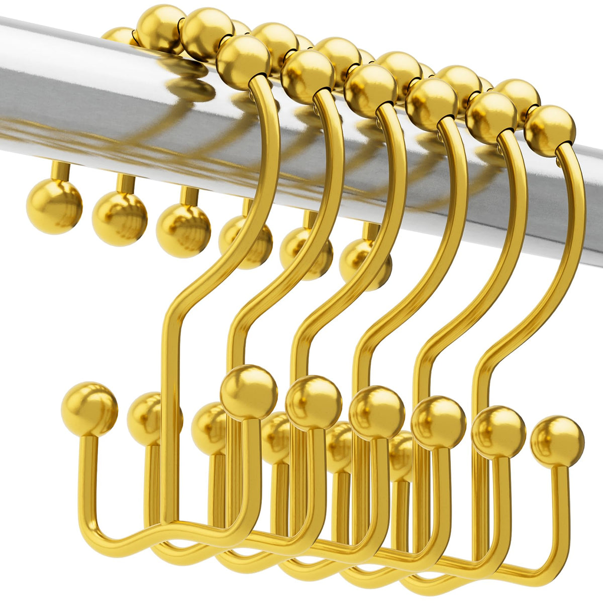 Titanker Shower Curtain Hooks Rings, Rust Resistant Metal Double Glide Shower Hooks Rings for Bathroom Shower Rods Curtains, Set of 12 Hooks - Nickel