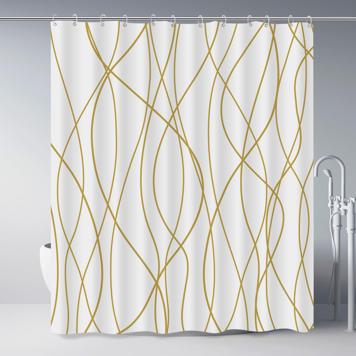 Striped Shower Curtain for Bathroom, Grey White, 72" W x 72" L