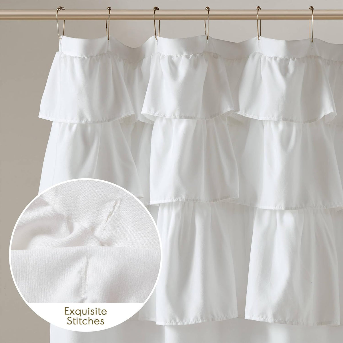 Madison Park Grace Ruffle Shower Curtain for Bathroom, 72"x 72", White