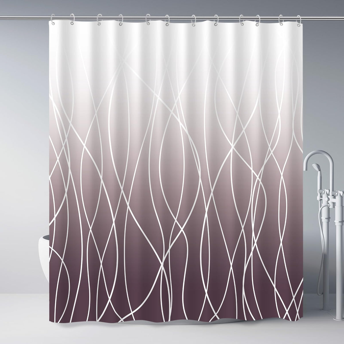 Striped Shower Curtain for Bathroom, Grey White, 72" W x 72" L