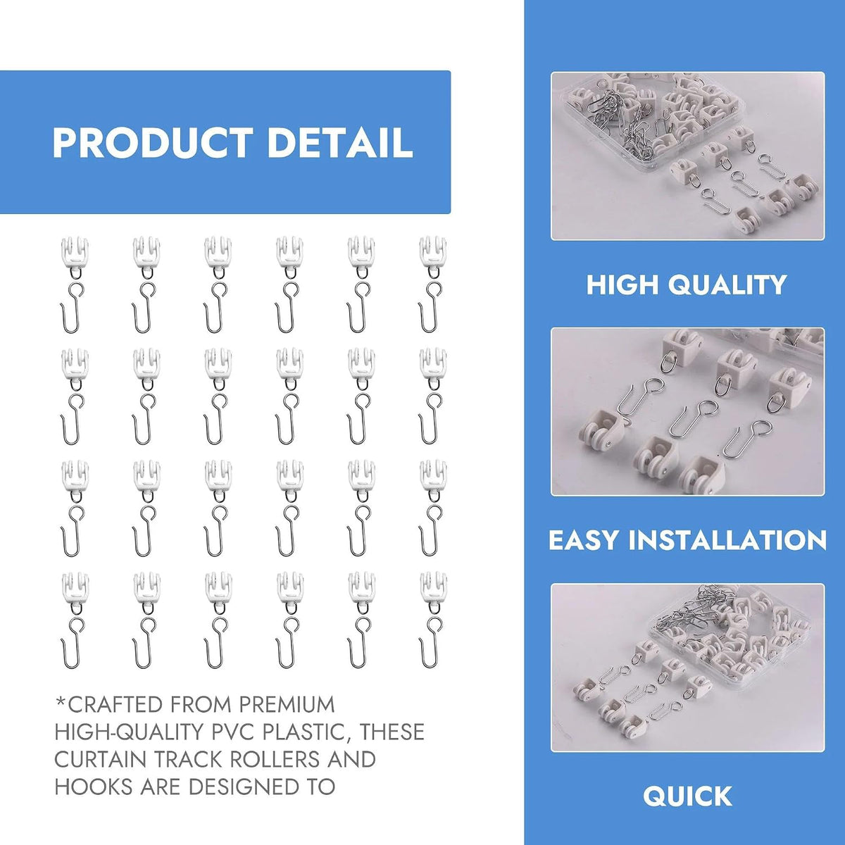 25 Set Ceiling Curtain Track Roller Hooks, Heavy Duty Stainless Steel Gliders for Room Divider, Shower & Flexible Track Systems – Smooth Sliding, Quiet & Easy Install – White