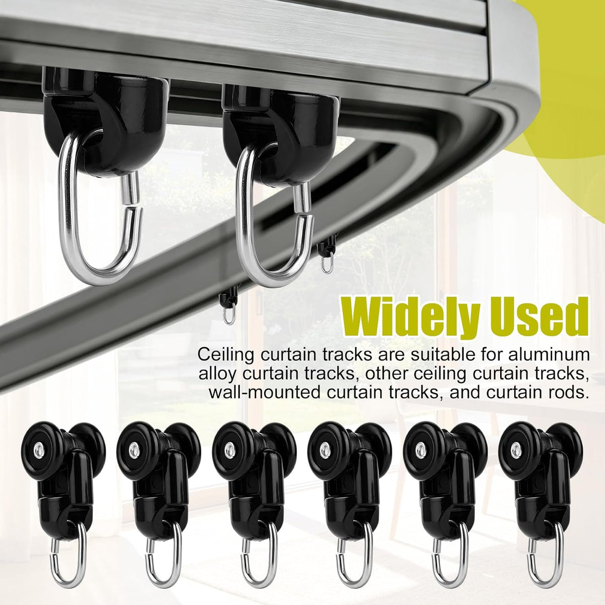 NQEUEPN 20Pcs Curtain Track Glider Rollers for Ceiling Rails (Black)