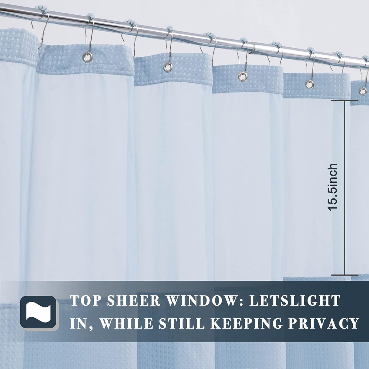 N&Y HOME Waffle Weave Shower Curtain with Snap-in Liner Set Blue, 71x72