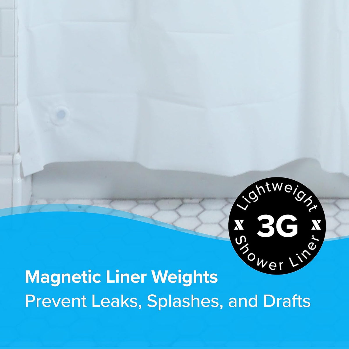 SlipX Solutions Protected Shower Curtain Liner, 3G Lightweight, 70"x72", White