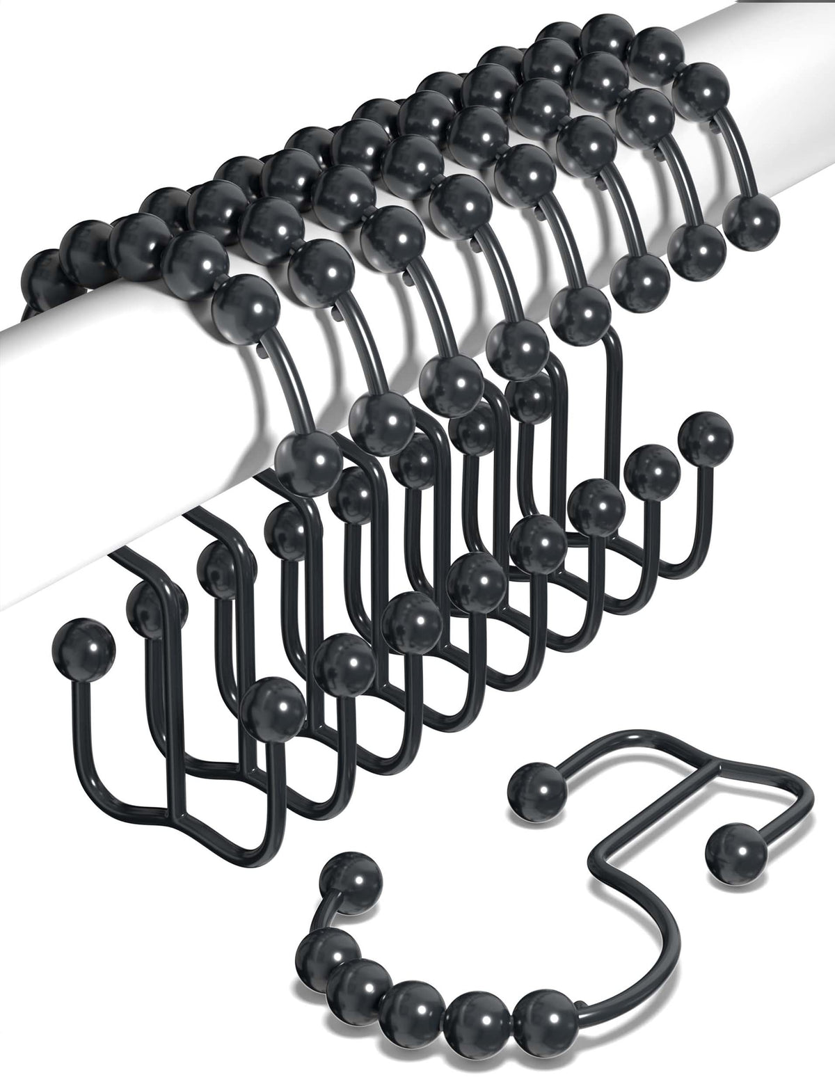 Rust Proof Shower Curtain Hooks, Stainless Steel Curtain Rings, Pack of 12