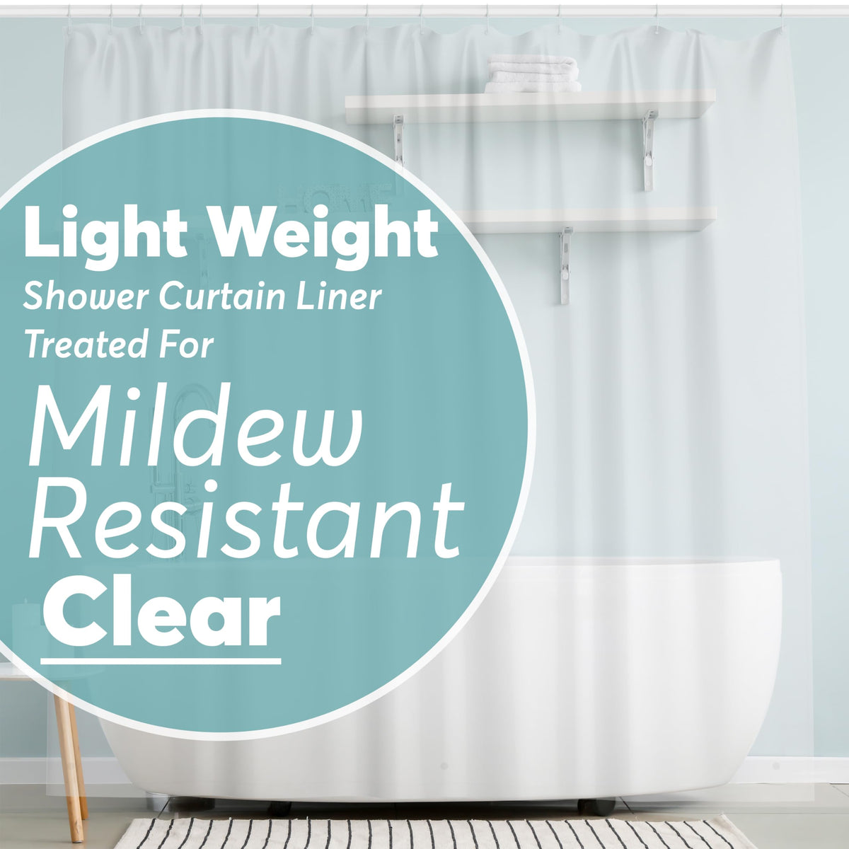 BigFoot Clear Shower Curtain - 72x72 Odorless Plastic with Magnets, Washable Long Bathroom Curtain - Premium PEVA Waterproof Bath Curtain, Rust-Proof Bathroom Essentials