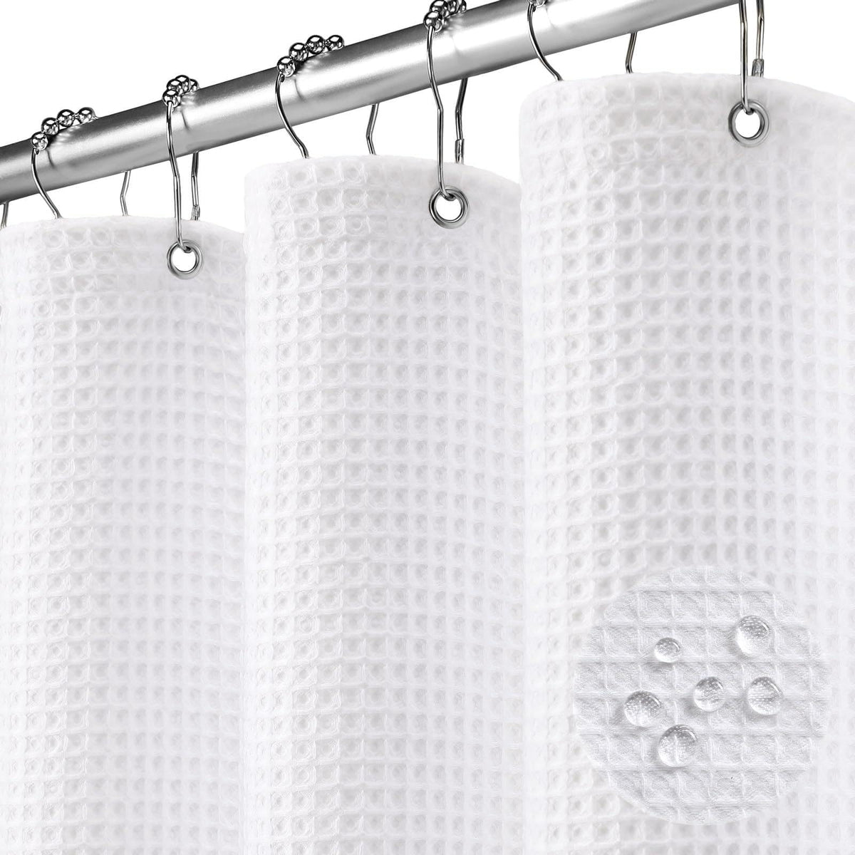 White Waffle Weave Shower Curtain Heavyweight Cotton Fabric 72Wx72L
