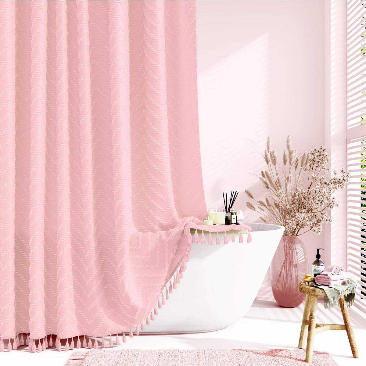 Dynamene Boho Farmhouse Fabric Shower Curtain Tufted Chevron 72"x72" Black