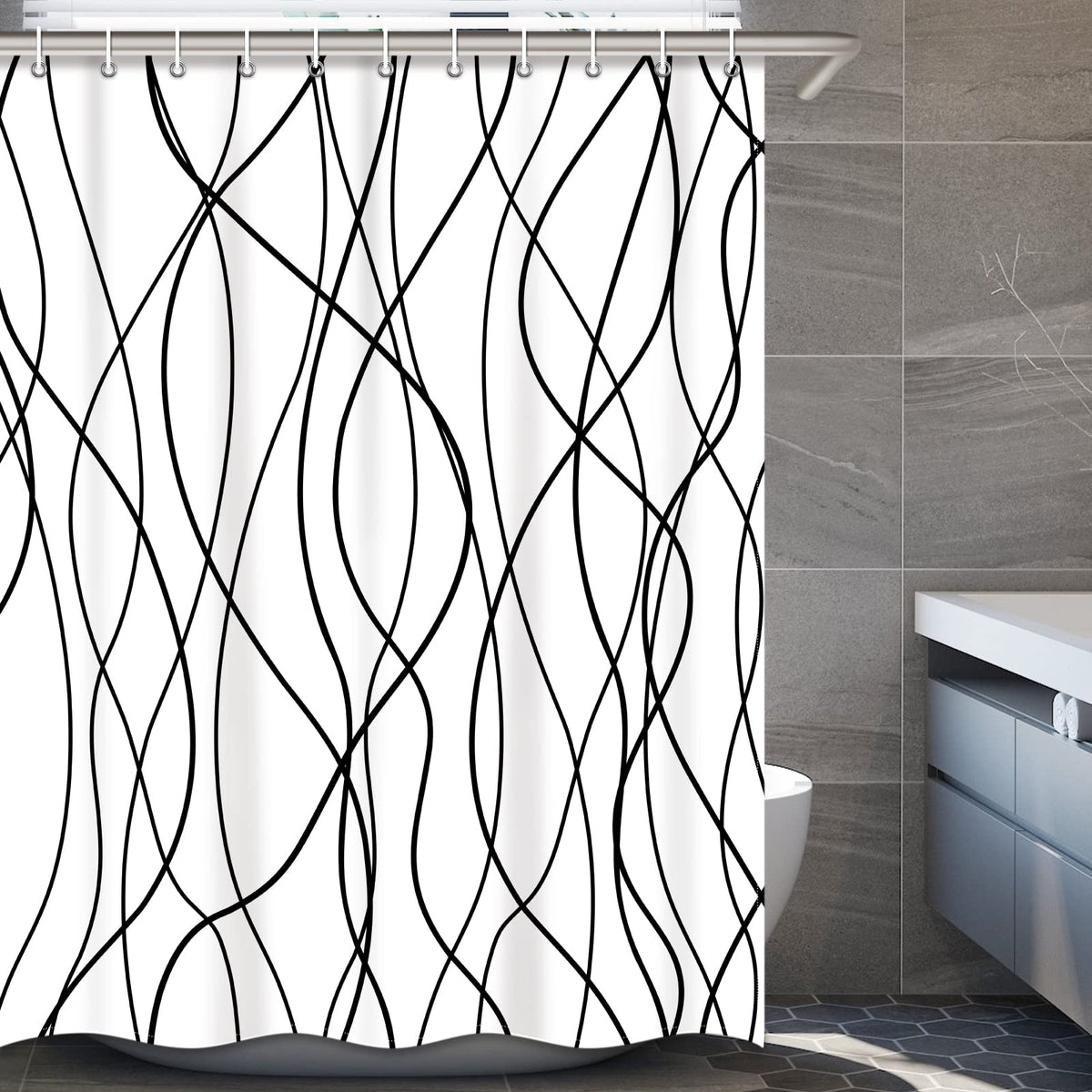 Striped Shower Curtain for Bathroom, Grey White, 72" W x 72" L