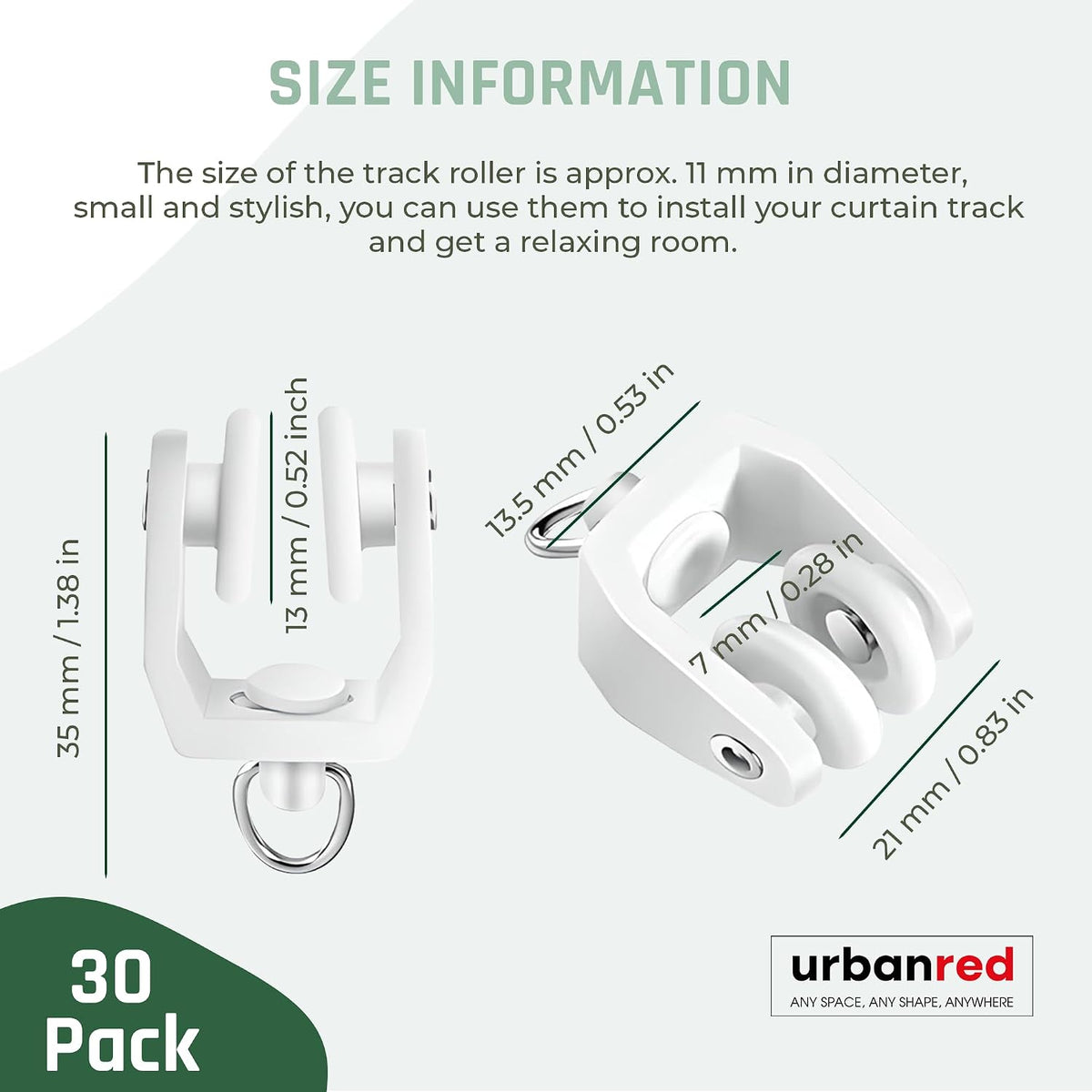 UrbanRed Curtain Track Rollers, 30 Pack Ceiling Curtain Rollers, White