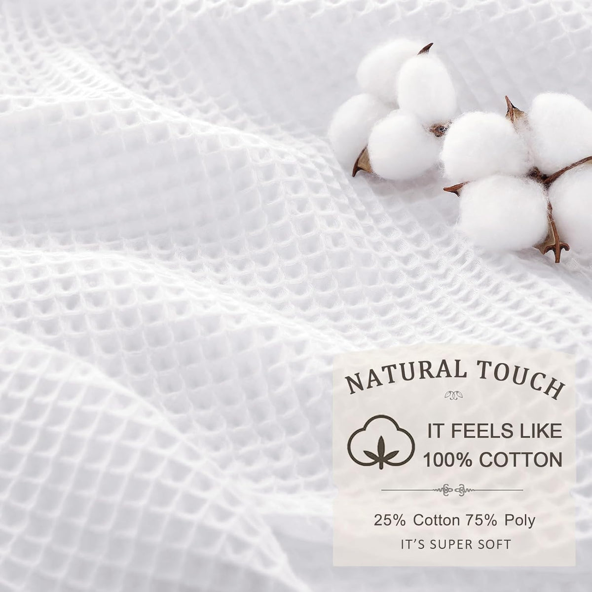White Waffle Weave Shower Curtain Heavyweight Cotton Fabric 72Wx72L