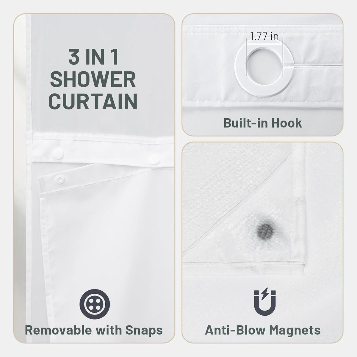WITHLOC Hook Free Floral Shower Curtain with Liner, Blue Beige, 71x74