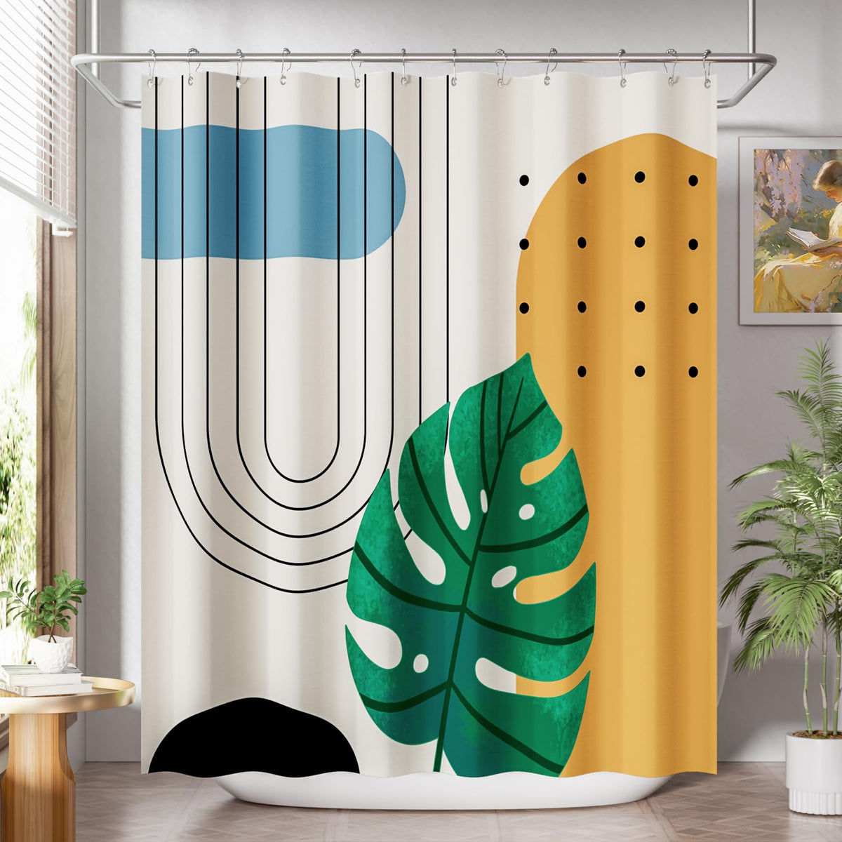 AmazerBath Shower Curtain, Washable Cloth Black Shower Curtain Sets with 12 Shower Curtain Hooks, Fabric Rustic Black and White Striped Curtain, Farmhouse Bathroom Curtains, 72x72 Inches