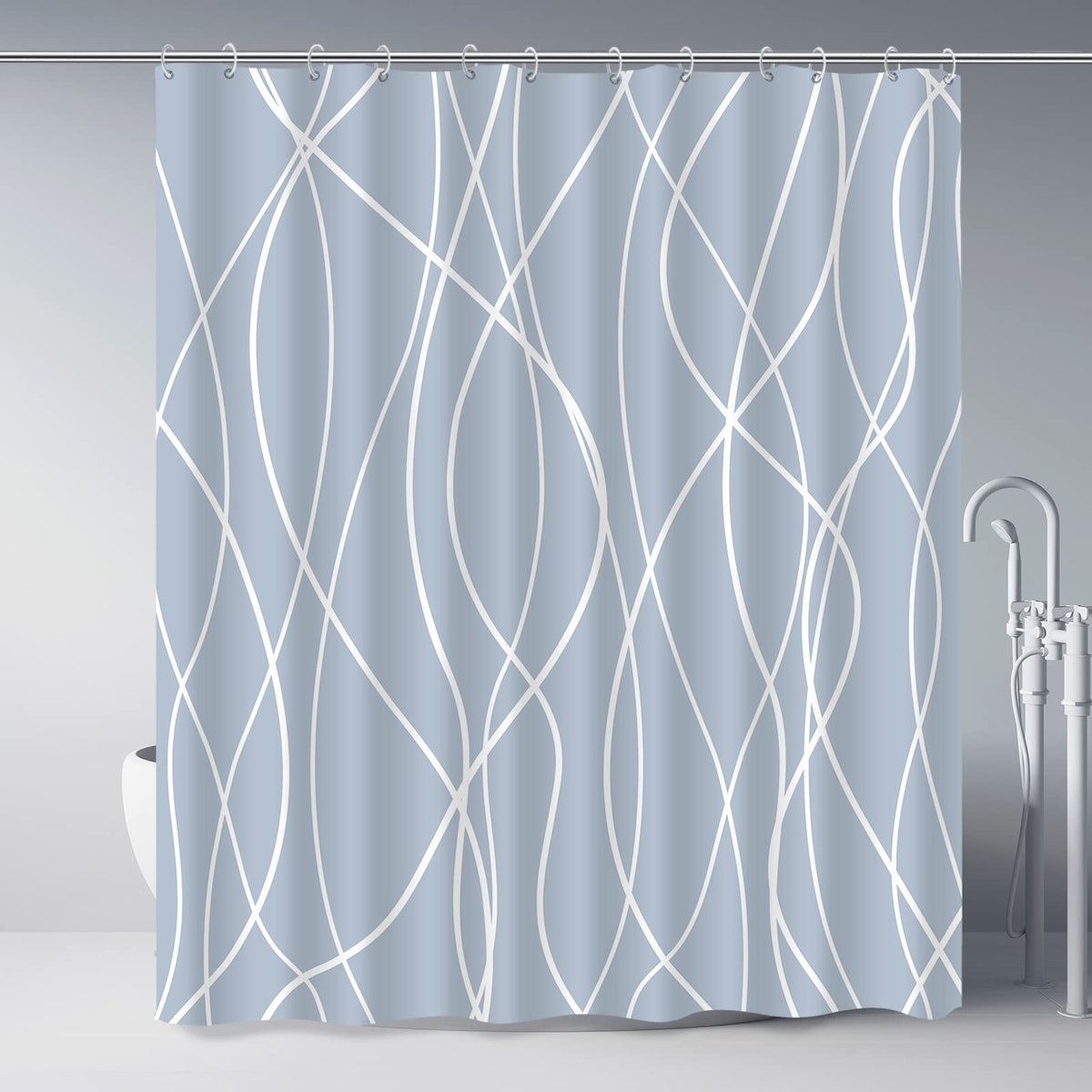 Striped Shower Curtain for Bathroom, Grey White, 72" W x 72" L