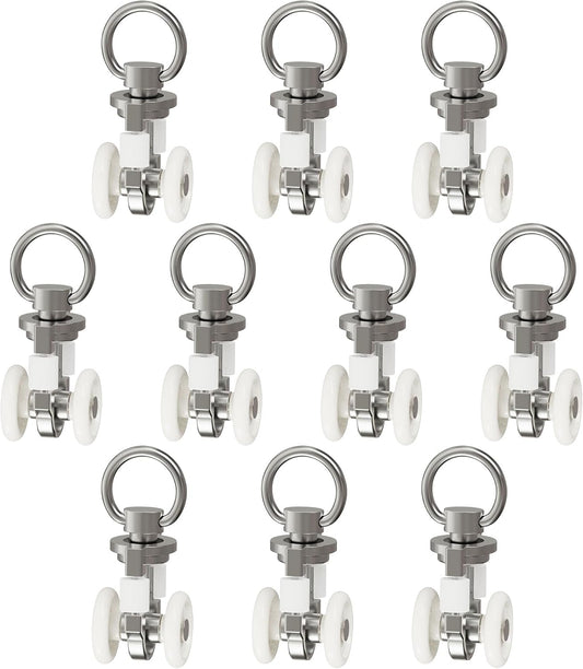 10Pcs 0.41" Dia Curtain Track Rollers Alloy Twin Wheeled Carriers Drapery Rail for Windows Shower Curtain Tracks