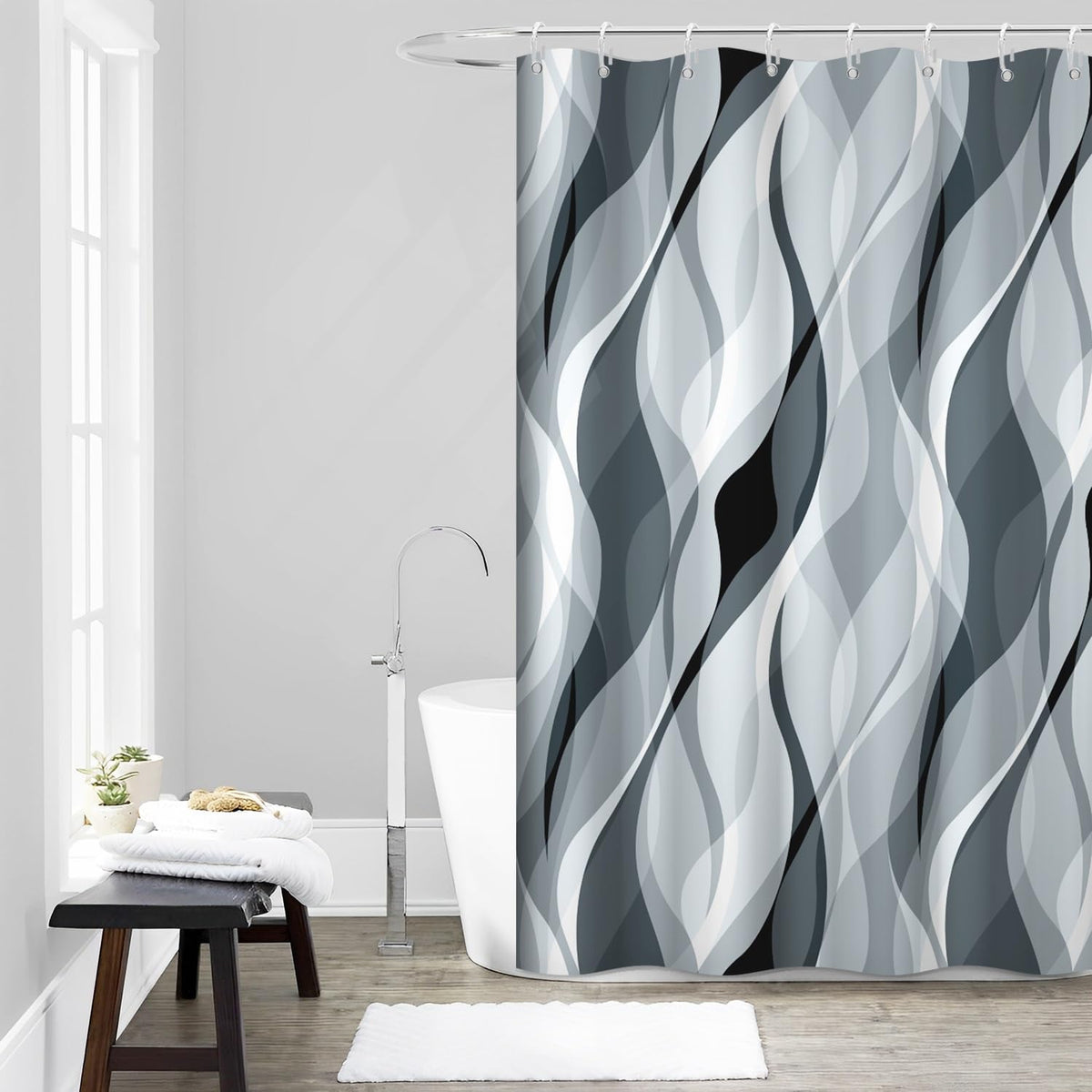Brown Shower Curtain, Grey and Brown Striped Bathroom Decor 72x72