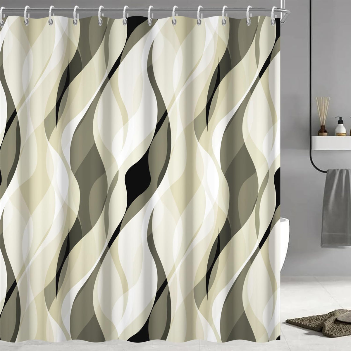 Brown Shower Curtain, Grey and Brown Striped Bathroom Decor 72x72