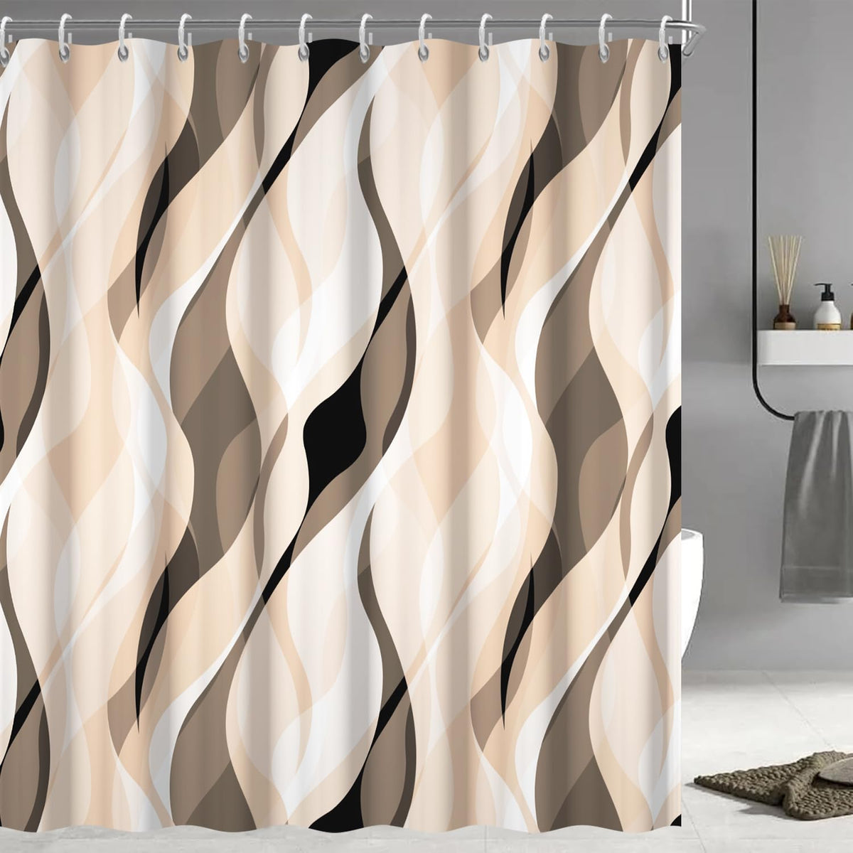 Brown Shower Curtain, Grey and Brown Striped Bathroom Decor 72x72