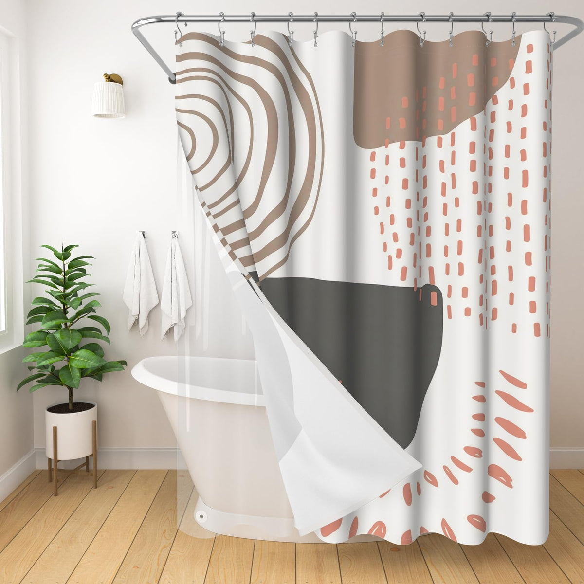 Boho Mid Century Shower Curtain, Modern Abstract with Hooks 72x72
