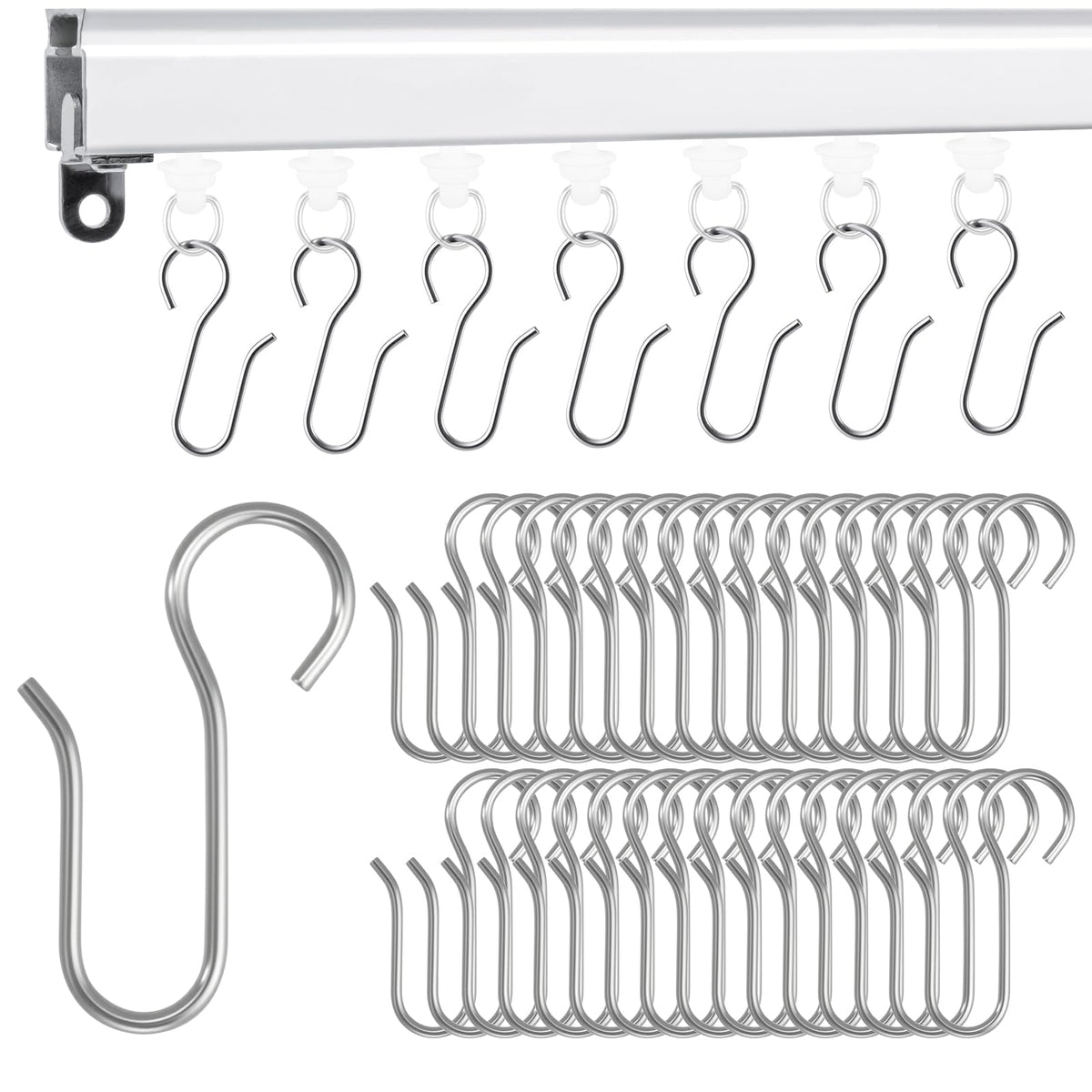 120 Pcs Shower Curtain Track Gliders & Curtain Hooks Set